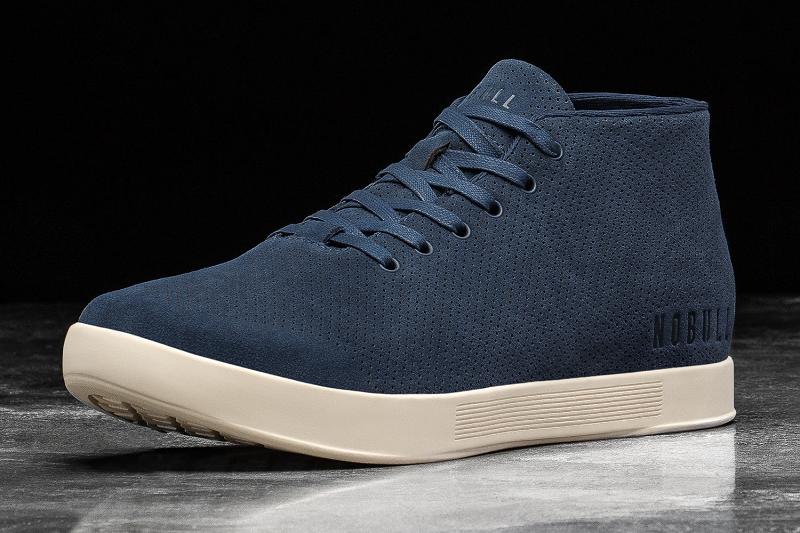 Navy Nobull Ivory Suede Mid Men\'s Trainers | CA L1409I